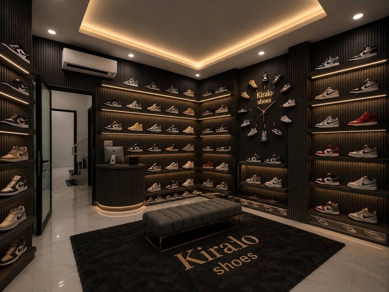 Полки с кроссовками в магазине Kiri Sneakers Outlet, Нячанг